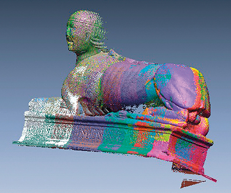 Fig. 3 – The series of scanned areas of the Sphinx aligned (colors are used to denote different areas).