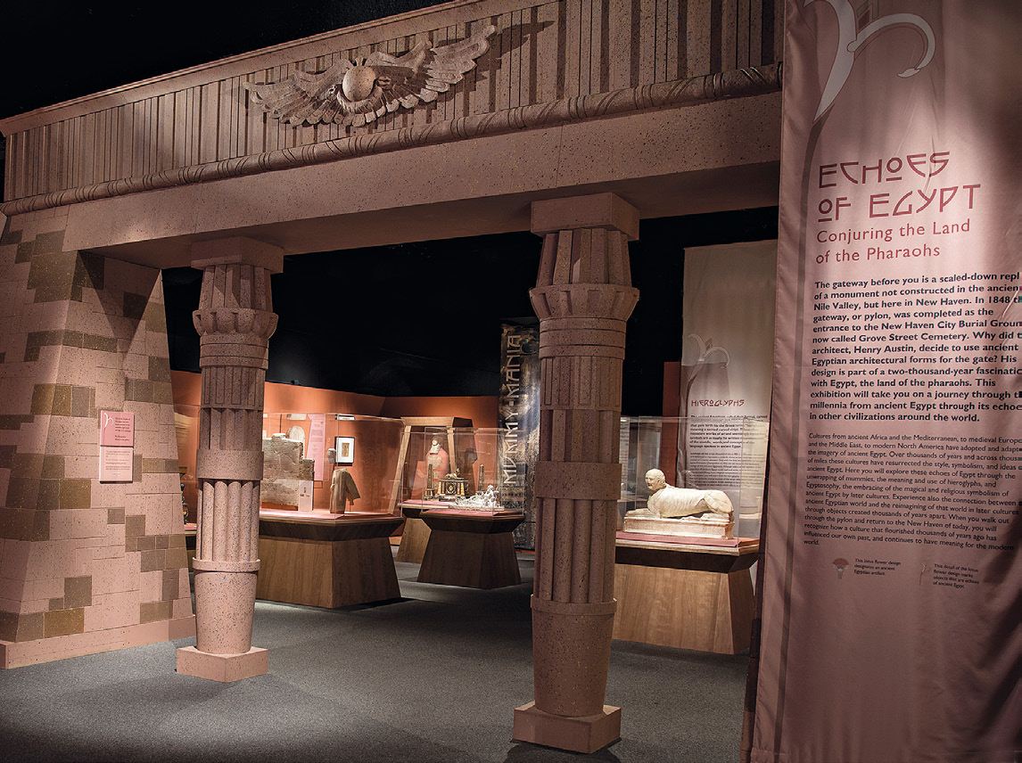 Fig. 7 – The Paschalis Romanus sphinx replica finished and displayed into the Echoes of Egypt showcase at the entry of the temporary exhibition area (photo courtesy by William Guth).