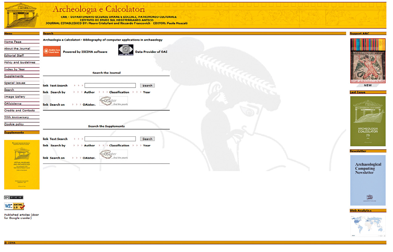 Fig. 3 – Pagina del sito web di «Archeologia e Calcolatori» dedicata alla ricerca dei contenuti.