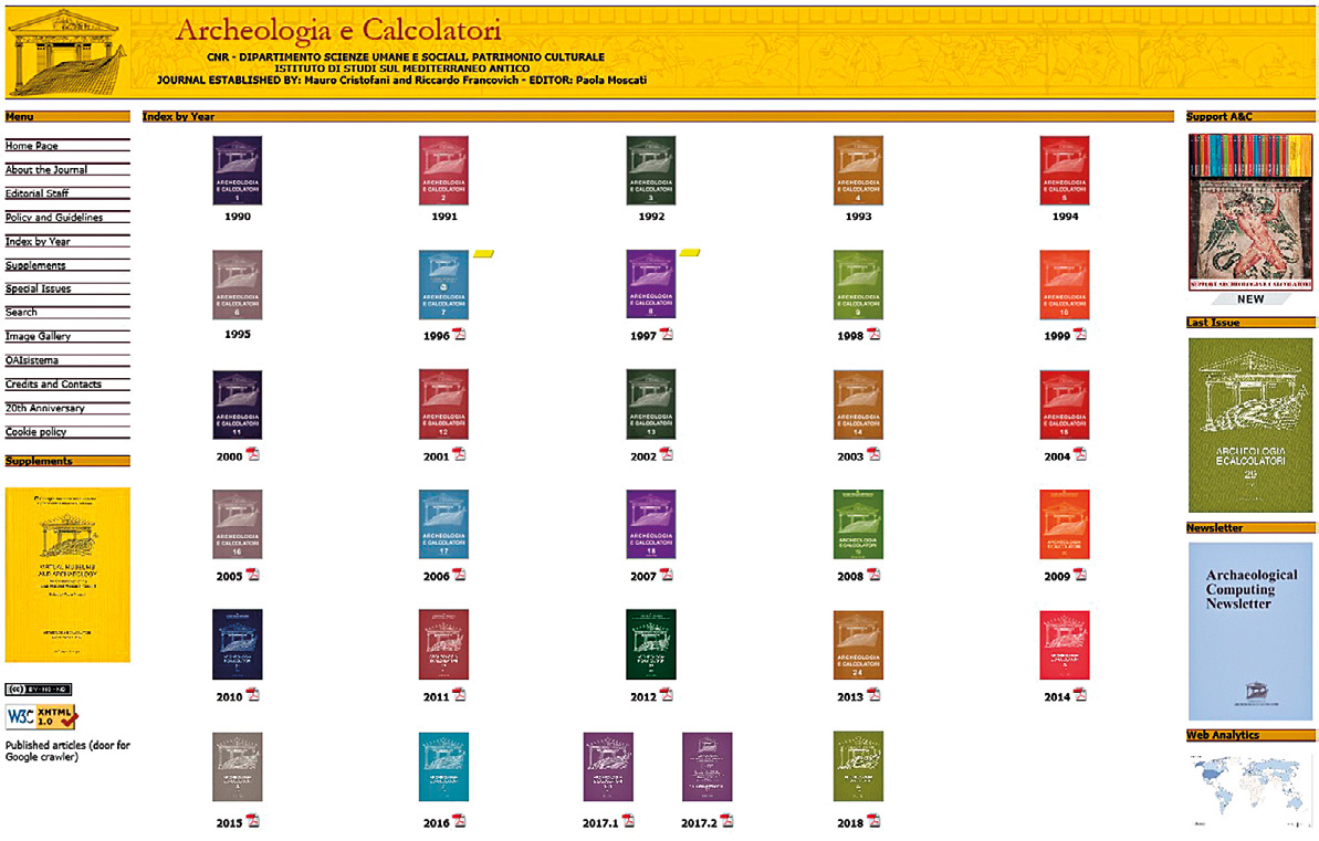 Fig. 4 – Pagina del sito web di «Archeologia e Calcolatori» dedicata alla consultazione dei volumi per anno di edizione.