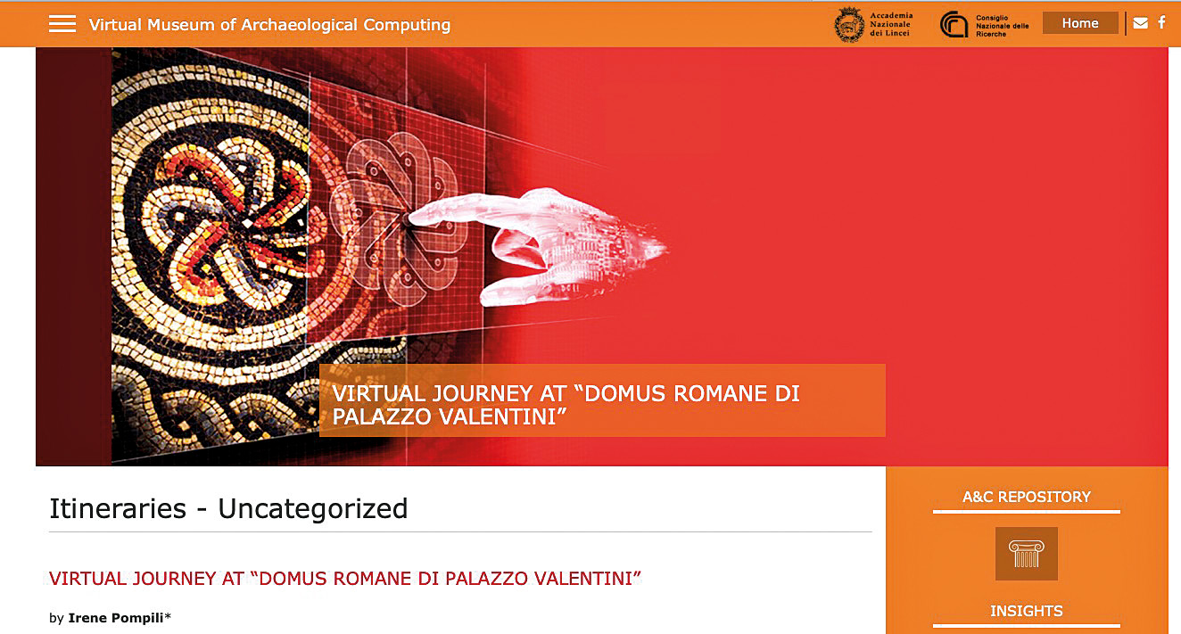 Fig. 4 – Homepage of the online itinerary dedicated to Virtual Journey at “Domus Romane in Palazzo Valentini” in the Virtual Museum of Archaeological Computing website.