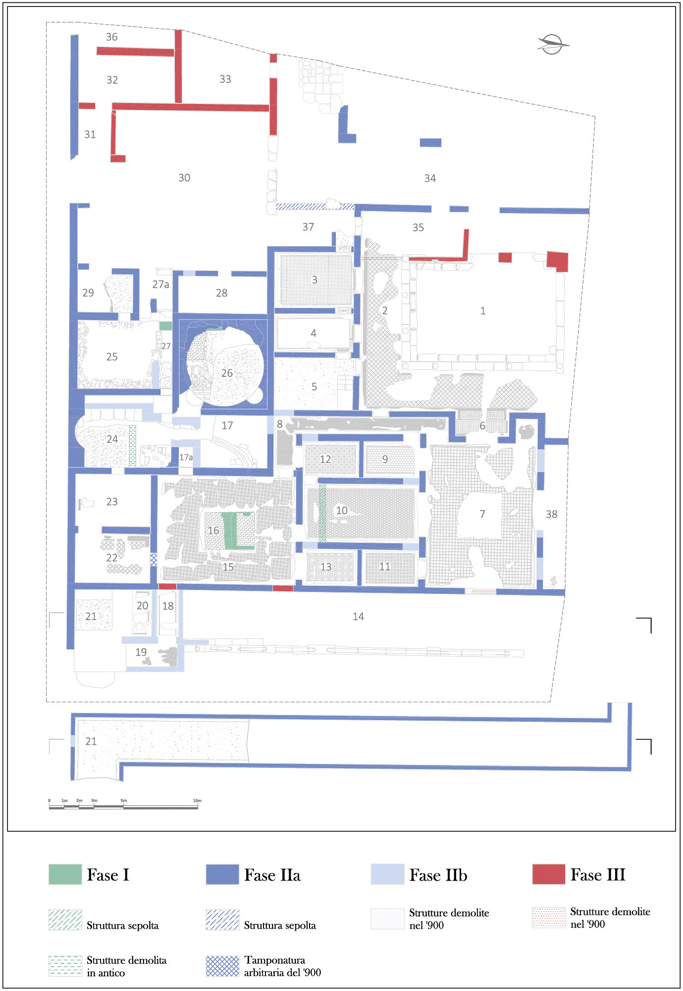 Fig. 1 – Villa di Cottanello, pianta di fase (G. Restaino; da Gasparini, Restaino 2017, p. 42, fig. 2).