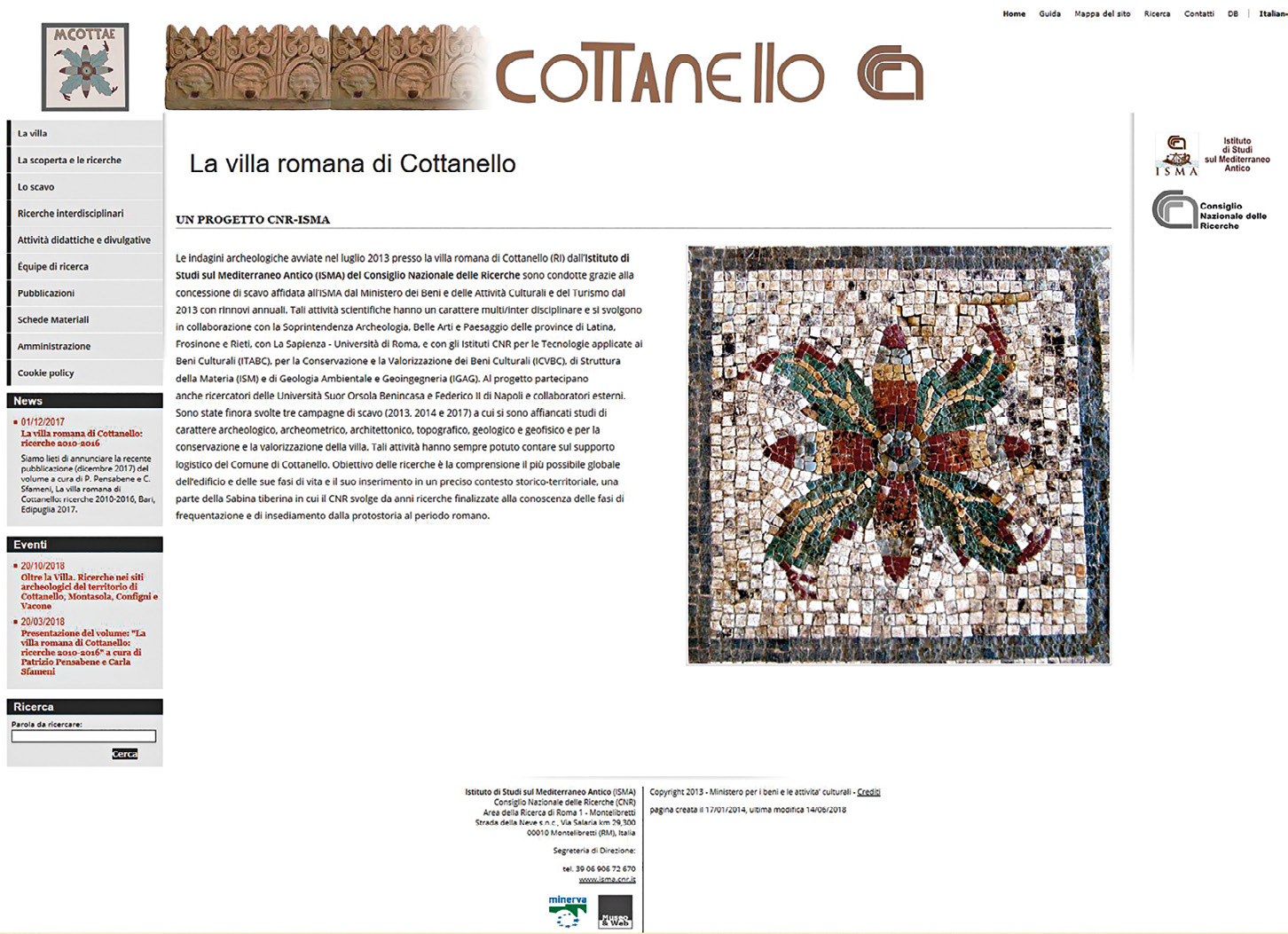 Fig. 2 – Home page del sito web dedicato alla villa di Cottanello, http://cottanello.isma.cnr.it/.