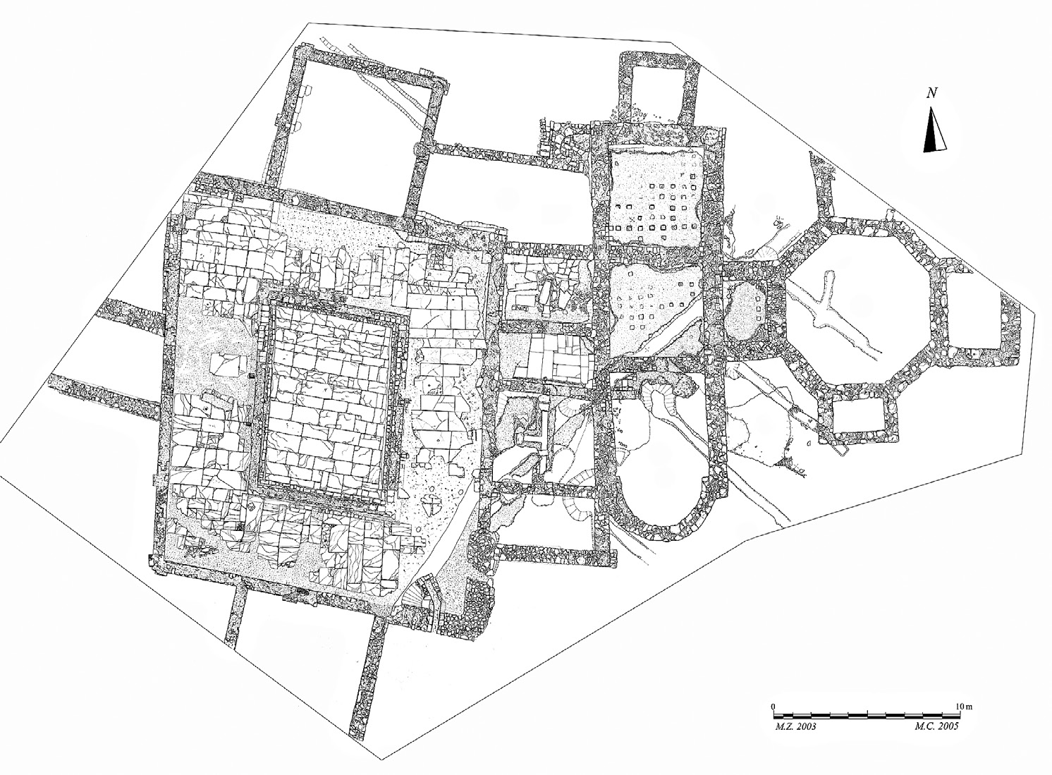 Fig. 3 – Planimetria di dettaglio delle terme teodericiane (rielaborazione grafica M. Casacci).