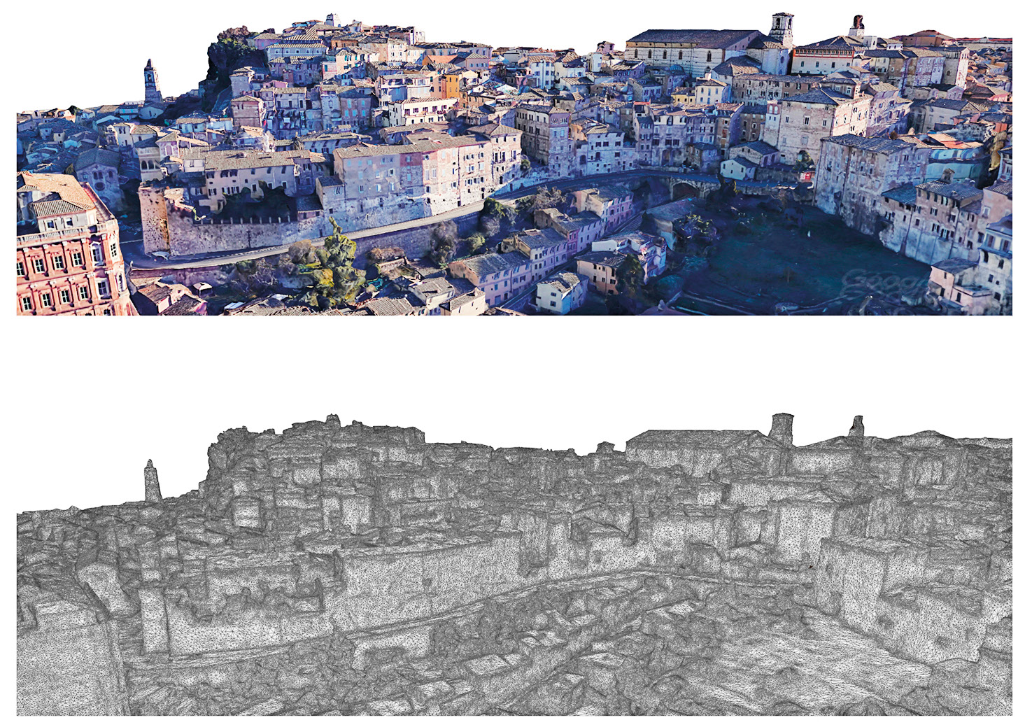 Fig. 4 – Digital Surface Model (DSM) del centro storico di Perugia ottenuto da Google Earth attraverso i processi di fotomodellazione.