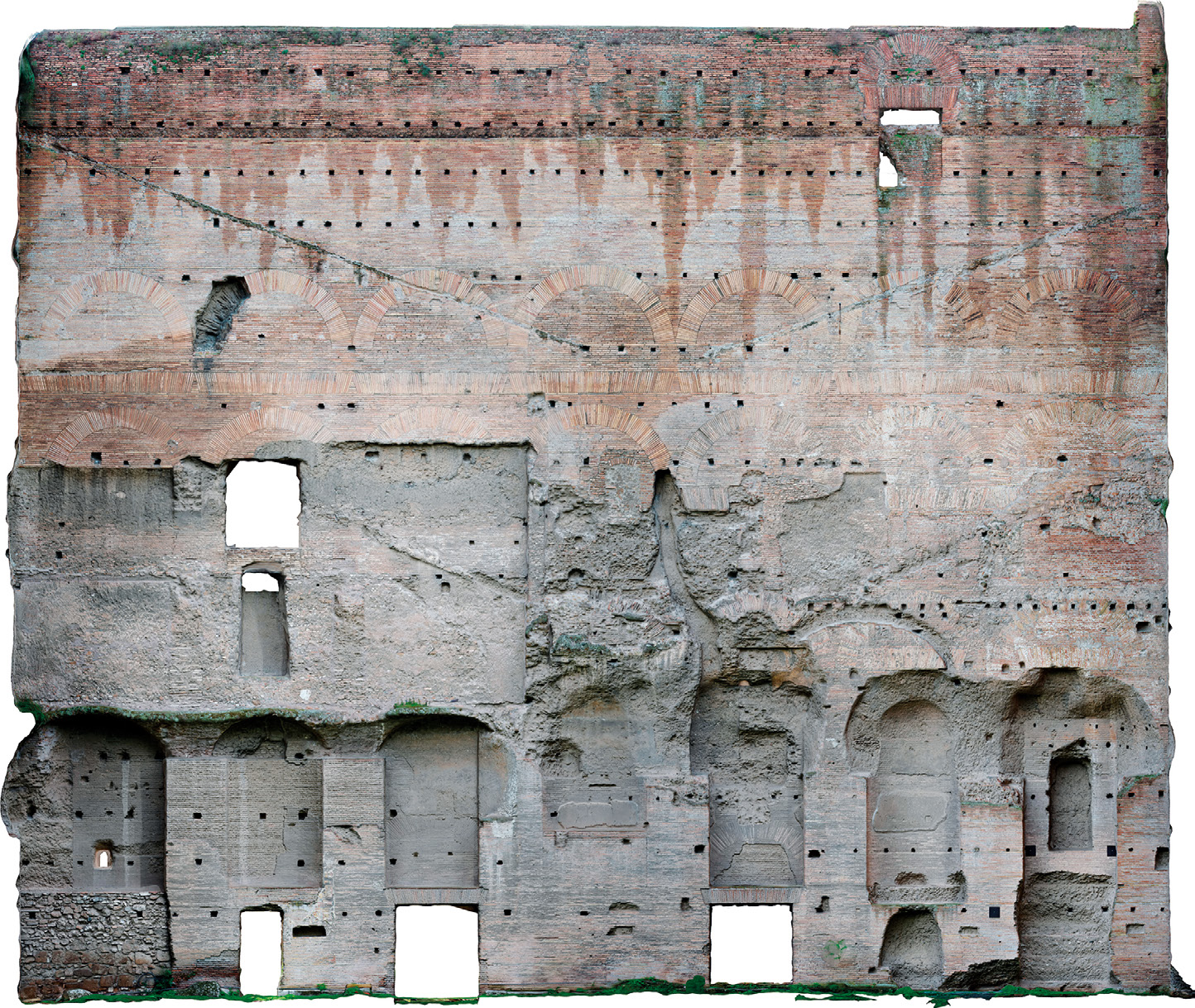 Fig. 3 – Roma, Foro Romano-Palatino, Aula Ovest, prospetto orientale, ortofoto ottenuta con il Metodo 1 (fotogrammetria digitale) (elaborazione F. Sommaini).