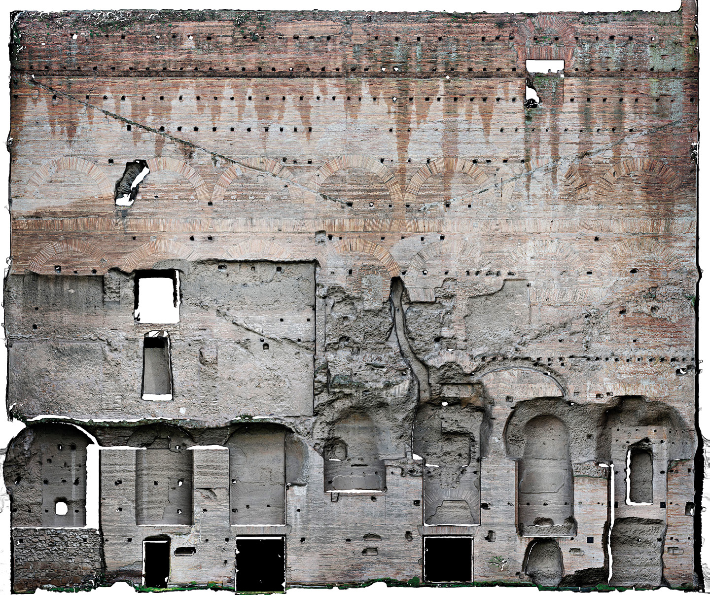 Fig. 6 – Roma, Foro Romano-Palatino, Aula Ovest, prospetto orientale, orto-tiff ottenuto con il Metodo 2 (laser scanning) (elaborazione V. Albano, F. Sommaini).