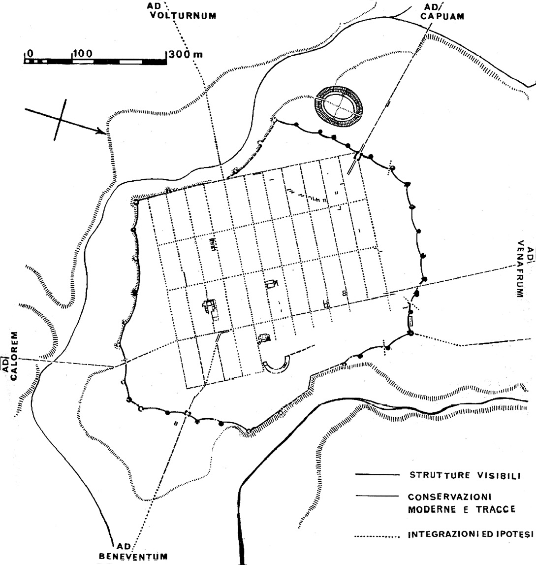 Fig. 2 – Ricostruzione dell’impianto urbano di Telesia (da Quilici 1966, 87, fig. 2).