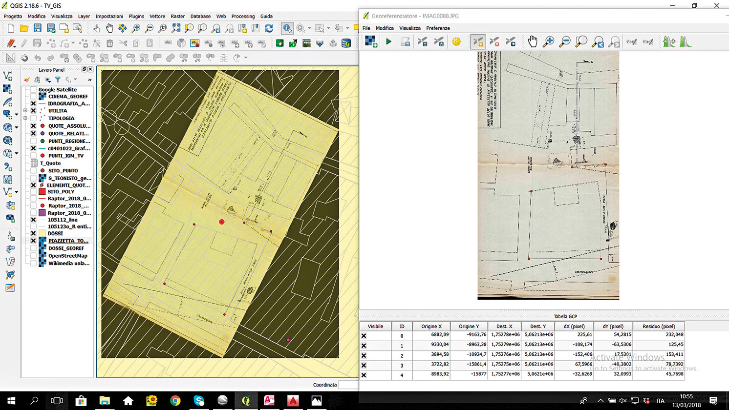 Fig. 3 – Georeferenziazione di un rilievo del 1975, relativo al mosaico e alla strada basolata di piazzetta della Torre.