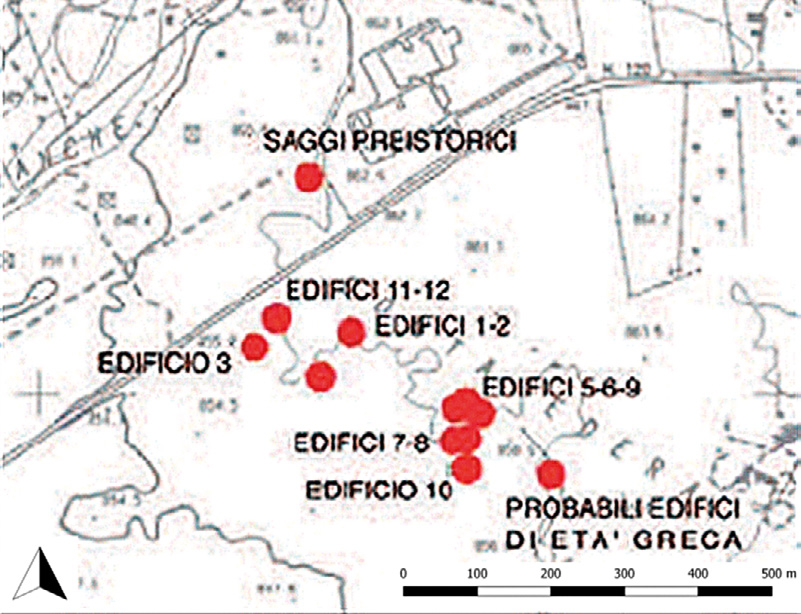 Fig. 4 – Areas of intervention and findings of 2015, contrada Balze Soprane and Edera (from Puglisi, Turco 2015, 69).