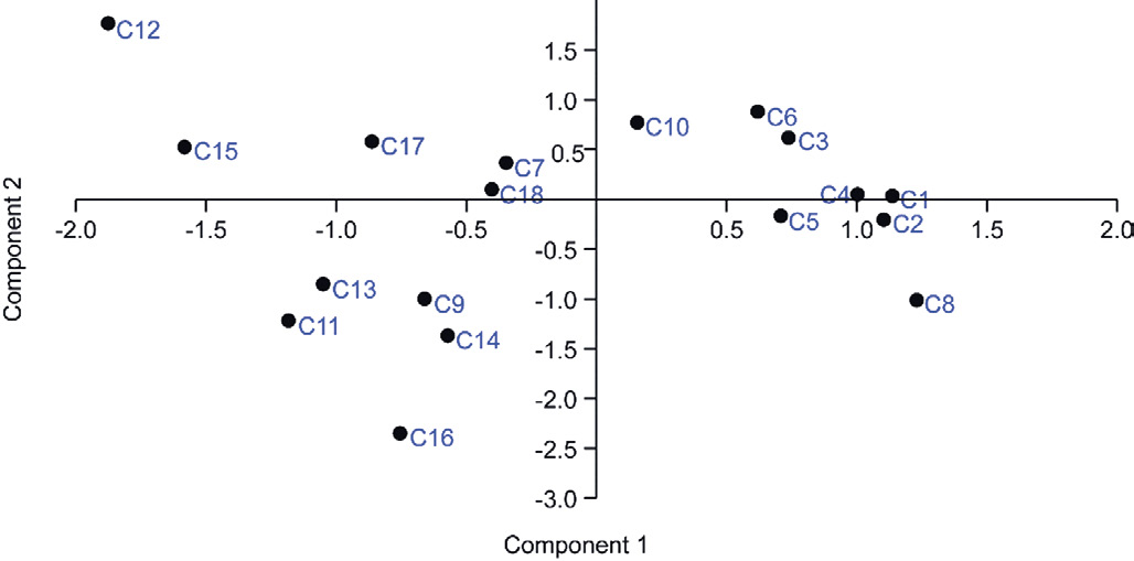 Fig. 3 – PCA dei campioni di bucchero analizzati.