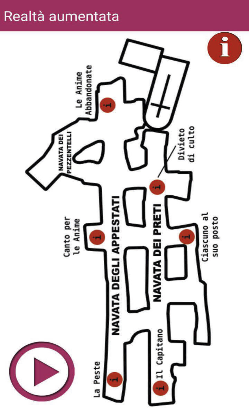 Fig. 5 – La pianta dell’Ossario tematizzata con i personaggi resi famosi dalla cultura popolare e con l’indicazione dei punti da cui è scaricabile/visibile l’App.