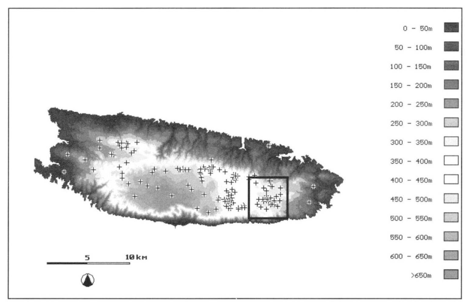 Fig. 7 – Location of the area under study with the distribution of Bronze age barrows.