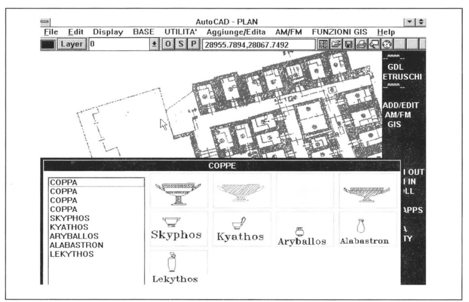 Fig. 2 – Icone “intelligenti”: blocchi disegnati in AutoCAD con attributi che vengono inseriti automaticamente nel database per preparare la banca dati georeferenziata.