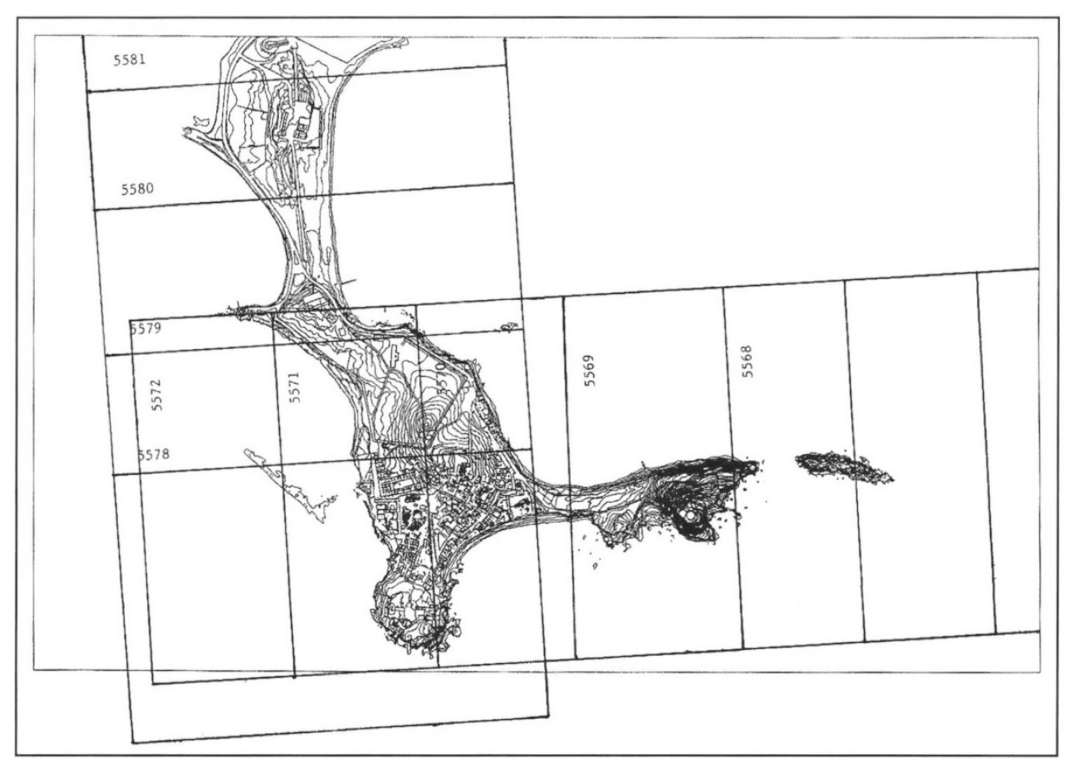 Fig. 5 – Nora, foto aerea della zona dell’abitato. In basso la punta «’e su coloru».