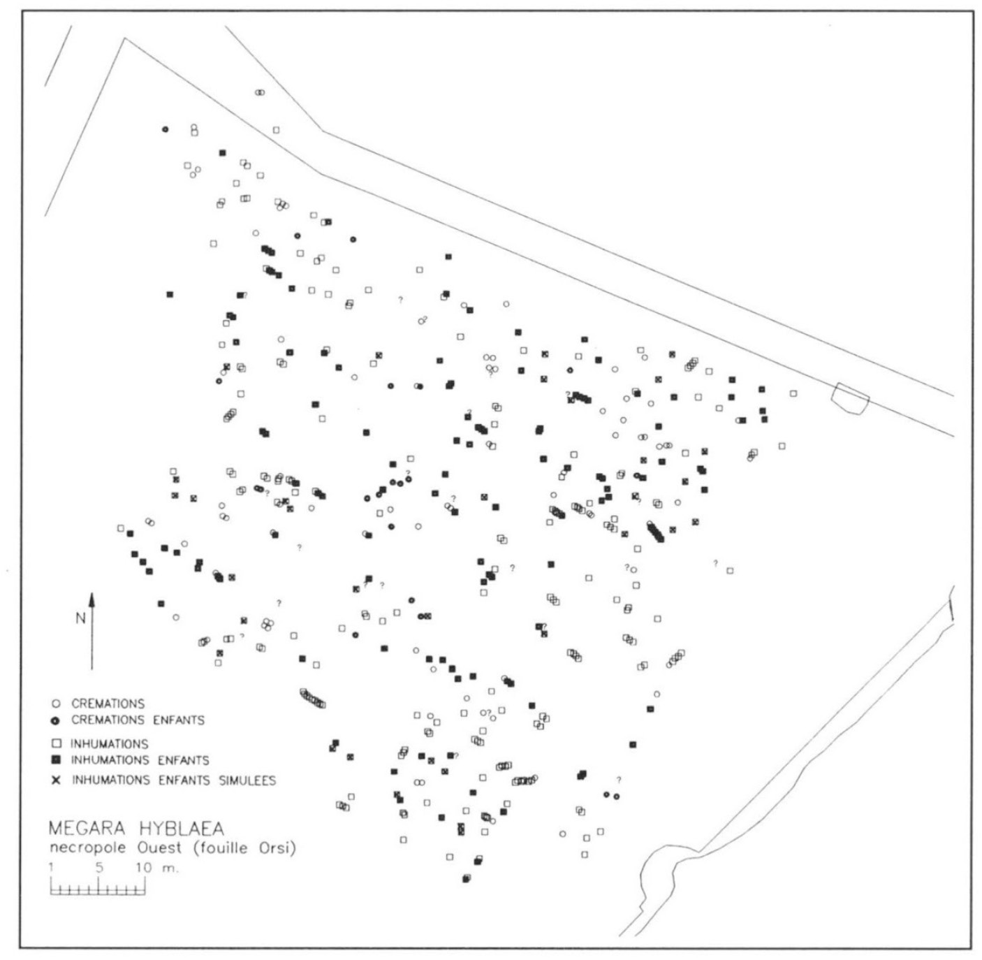 Fig. 6 – Distribution des 178 enfants Orsi dans la nécropole ouest de Mégara Hyblaea.