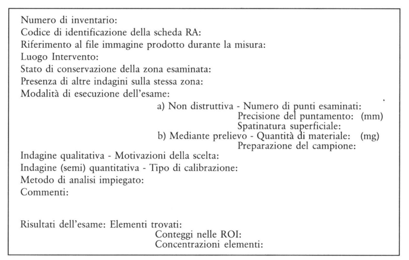 Fig. 5 – Proposta di una testata per il record dei dati di analisi di materiali archeologici.