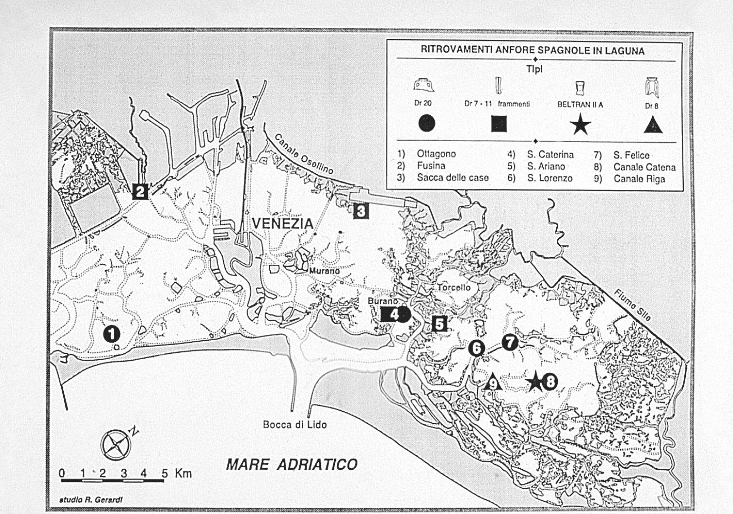 Fig. 1 – Mappa dei ritrovamenti nella laguna di Venezia.