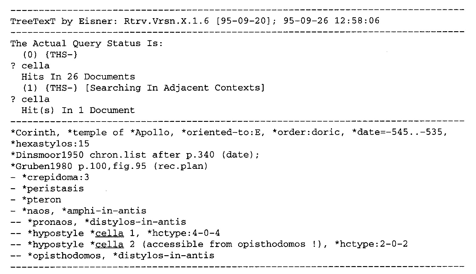 Fig. 6 – Result obtained after a primary query for theterm “cella” and for “cella” in adjacent contexts (i.e. for objects with more than one cella).