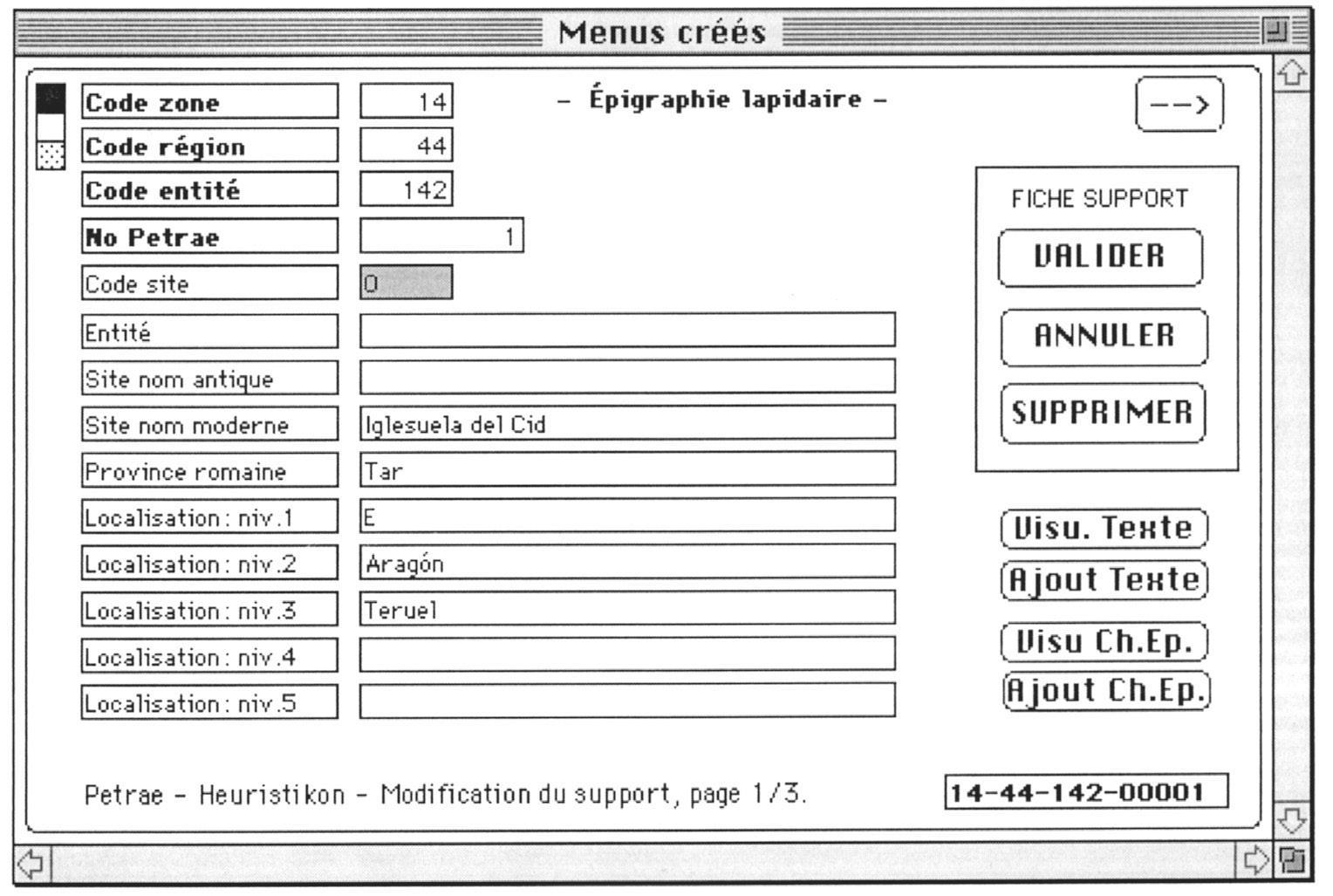 Fig. 1 – Exemple d’une page de saisie du support épigraphique.