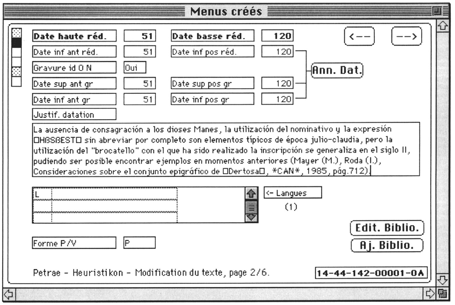 Fig. 2 – Exemple d’une page de saisie de description du texte.