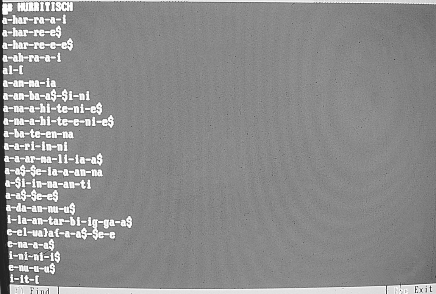 Fig. 9 – Esempio diThesaurus delle parole hurriche con tre righe di contesto.