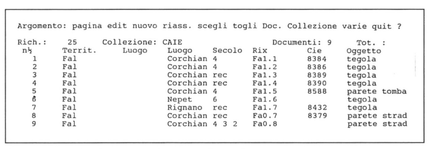 Fig. 6 – Lista dei documenti che rispondono al quesito.