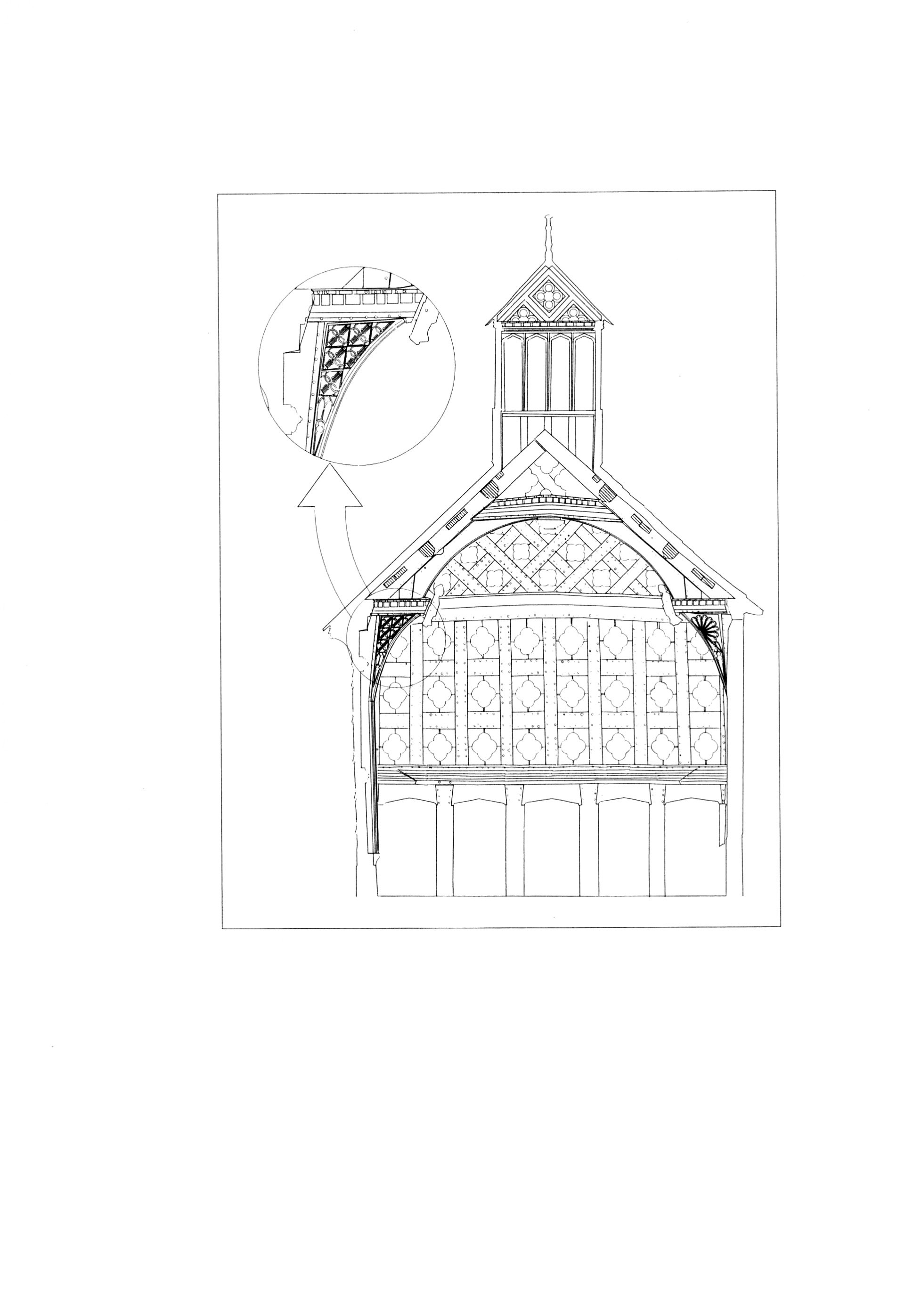 Fig. 1 - Rufford Old Hall (Lancashire, UK) - CAD drawing derived from reflectorless EDM and rectified photographic survey of a cross section of thè late fifteenth-century Great Hall in advance of major roof repairs (Client: The National Trust. Drawing: Lancaster University Archaeological Unit).