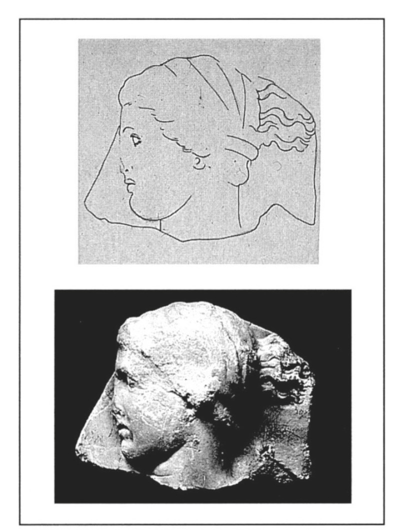 Fig. 1 – E.Paribeni, Disegno e fotografia del rilievo, Napoli, Museo Nazionale,inv.n. 5607.