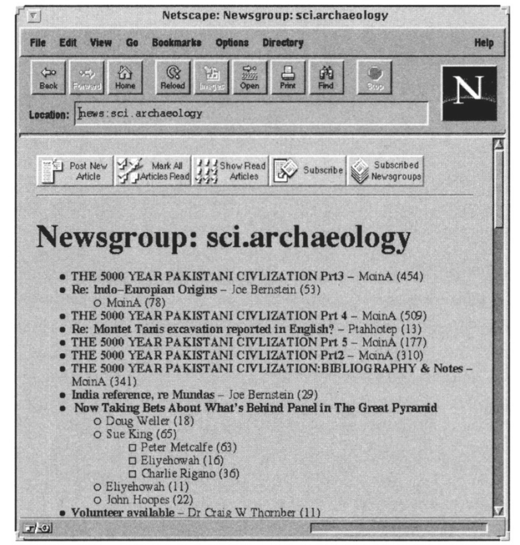 Fig. 8 – Videata del newsgroup sci.archaeology.