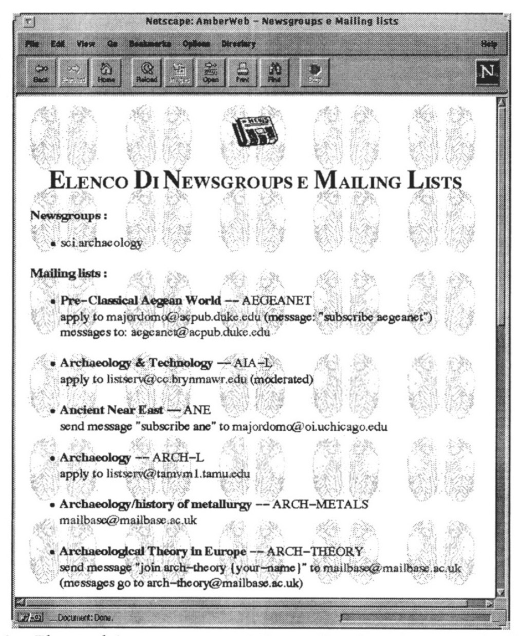 Fig. 9 – Elenco dei newsgroup e delle mailing lists di tipo archeologico.