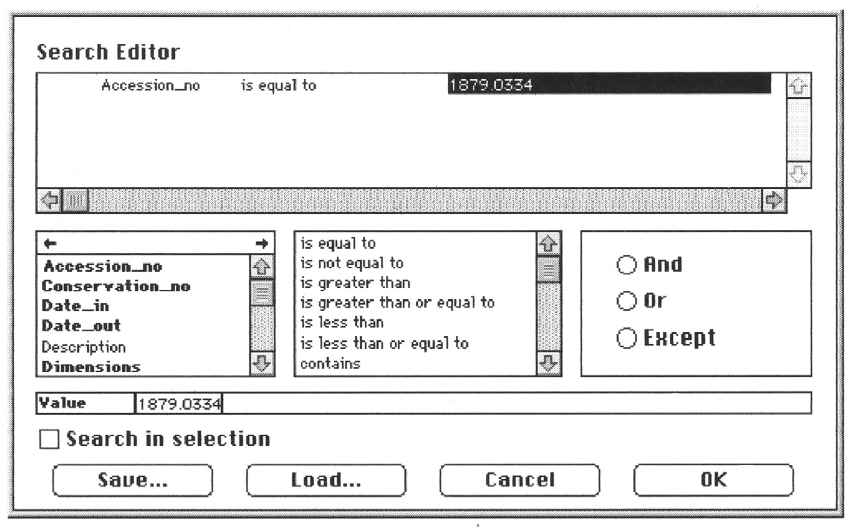 Fig. 5 – Search editor dialog box.