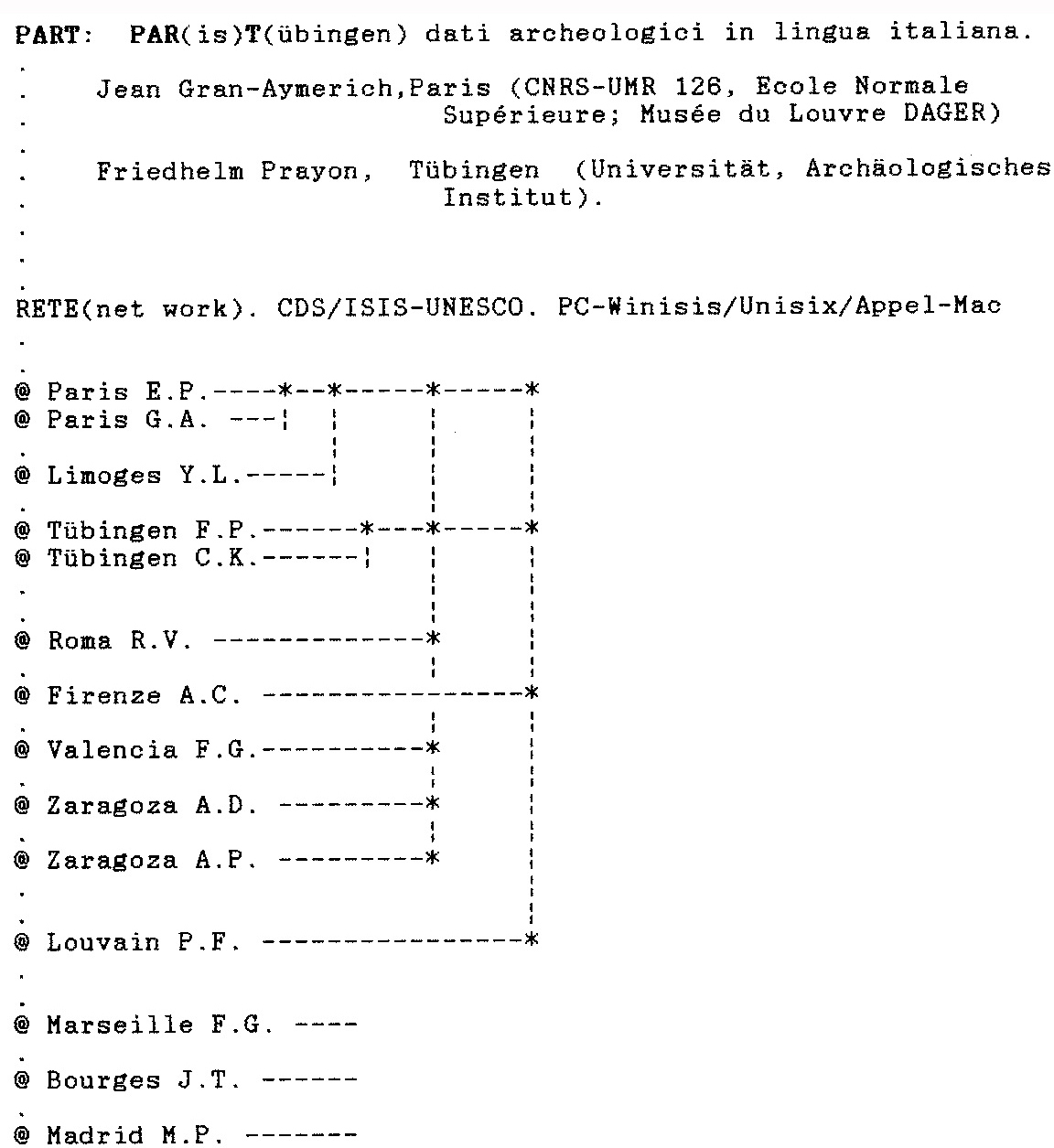 Fig. 6 – Fiche de la base PART, feuille ou bordereau 5, pour la référence aux sites archéologiques et les renvois entre fiches.