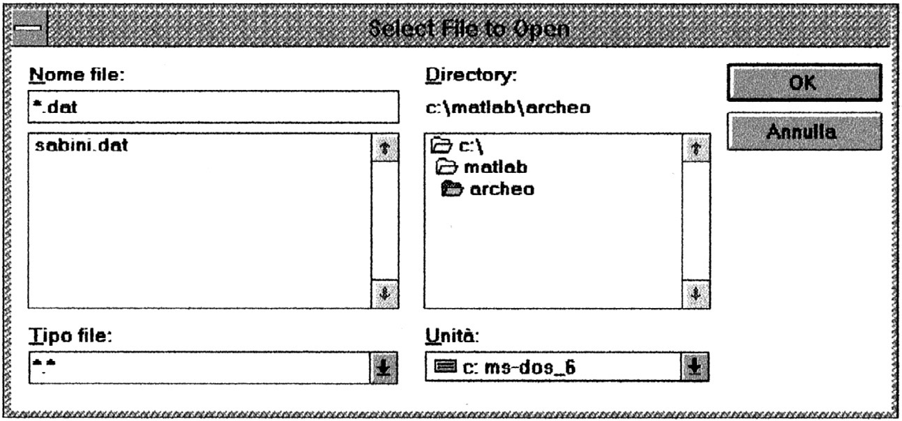 Fig. 2 – Finestra per la selezione dei dati in ingresso.