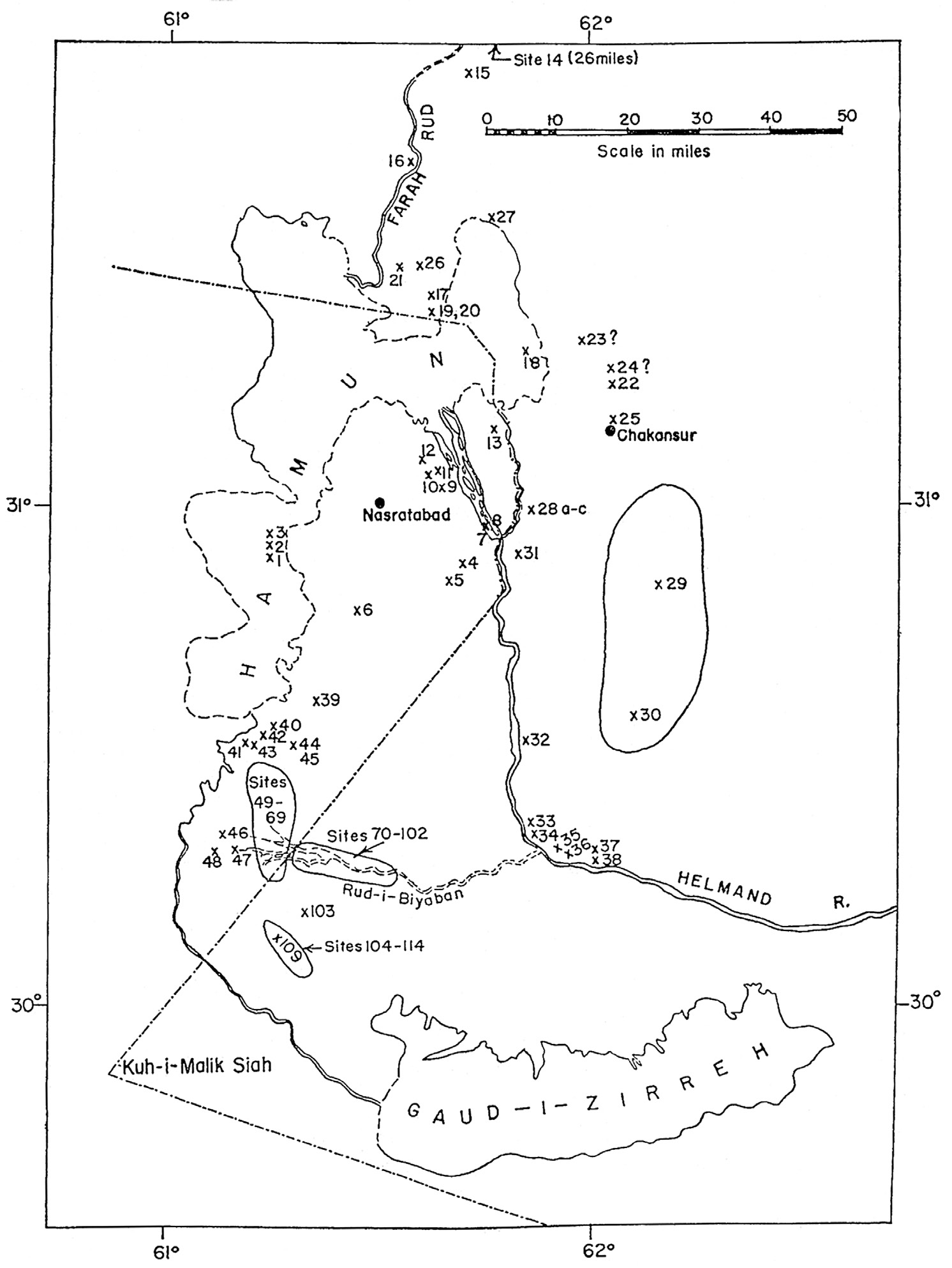 Fig. 1 - Cartografia del Sistan (da Fairservis 1961).