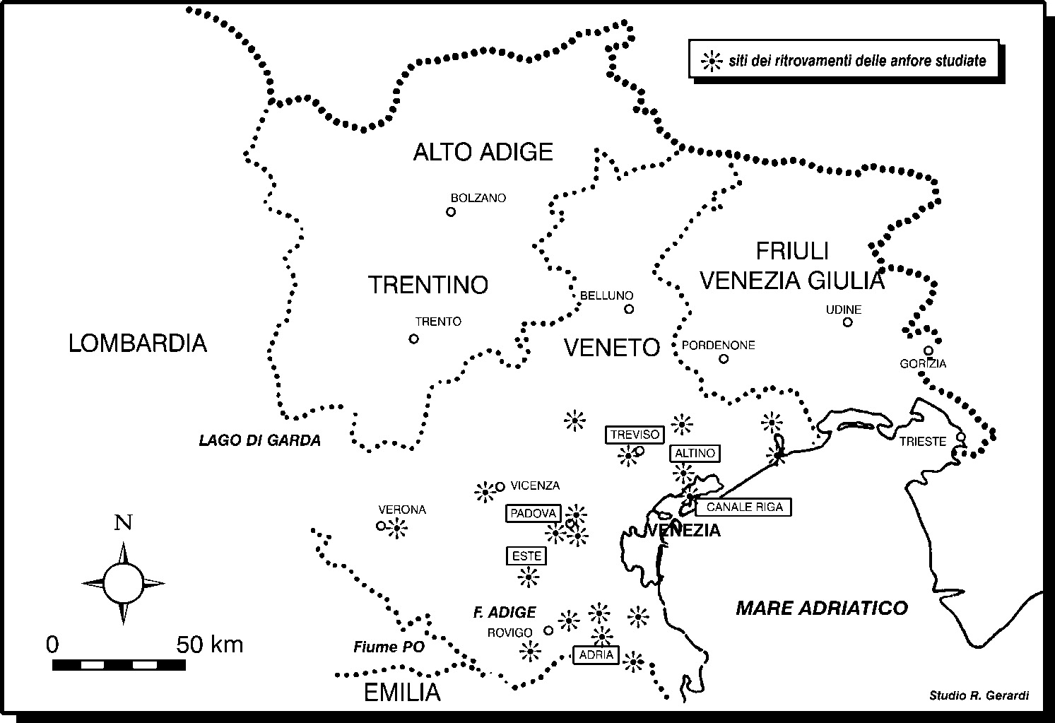 Fig. 1 - Mappa dei siti di ritrovamento delle anfore studiate.