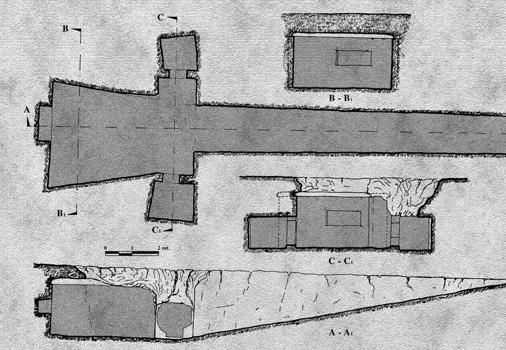 Fig. 2 – Plan and section of Tomb XI.