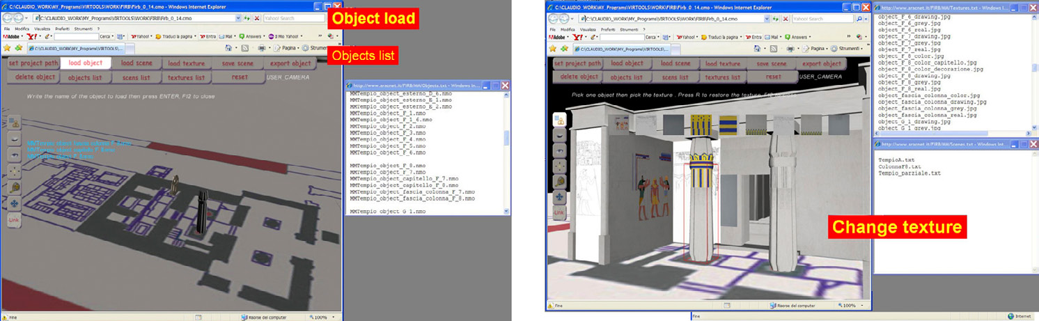 Fig. 2 – Esempi di strumenti ed operazioni di editing nella scena 3D.