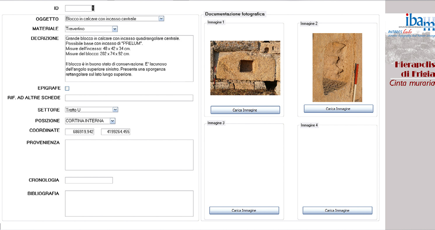 Fig. 6 – Geodatabase della cinta muraria di Hierapolis: form in *.php per l’inserimento dei dati da web nel database di PostGreSQL.