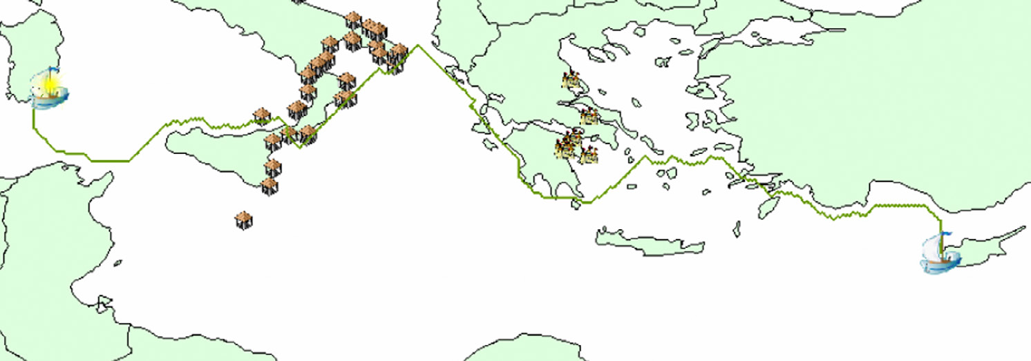 Fig. 7 – Ricostruzione della Rotta Meridionale calcolata passando per un dato punto.