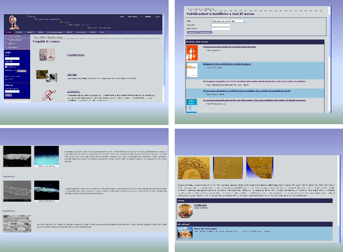 Fig. 3 – Alcune schermate relative ai contenuti del sito web.