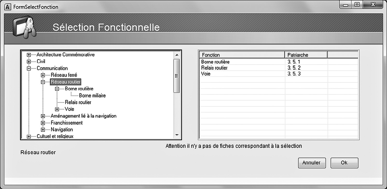 Fig. 6 – Fenêtre de sélection fonctionnelle.