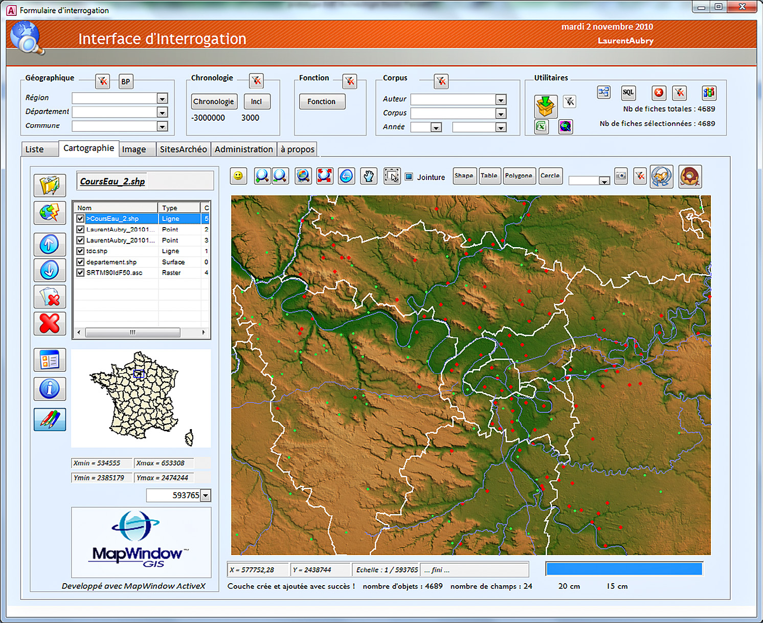 Fig. 7 – Fenêtre de l’interface d’interrogation. Interface cartographique.