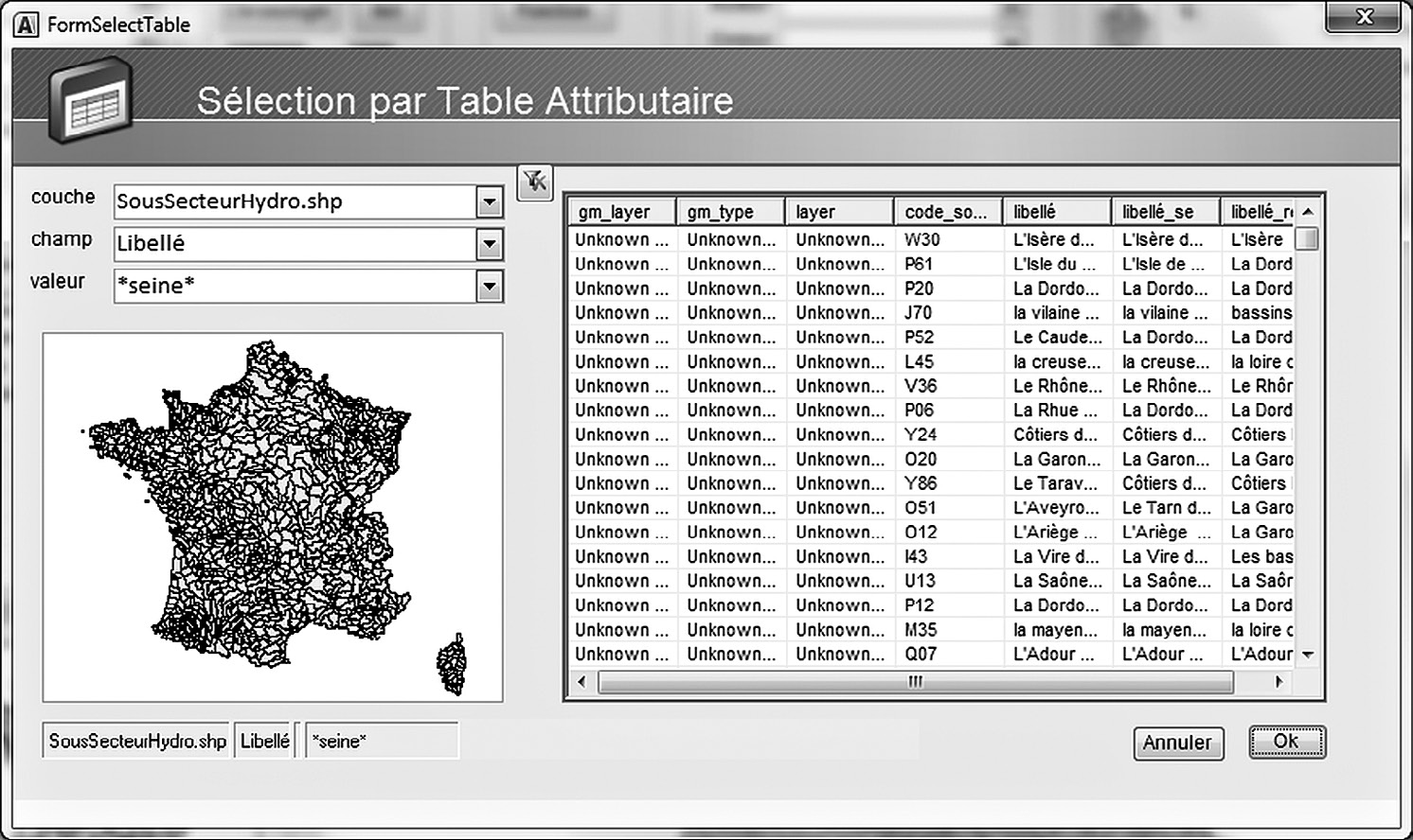 Fig. 10 – Descriptif du module de sélection des données attributaires.