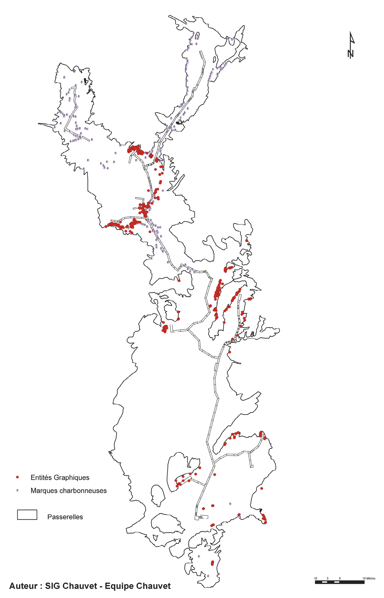 Fig. 7 – Localisation des entités graphiques et des marques charbonneuses en cours d’intégration dans le SIG.