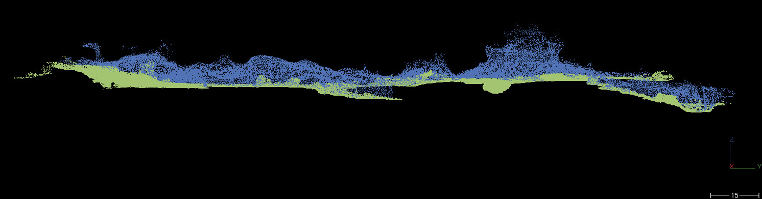 Fig. 8 – Vue du nuage de point décomposé pour la création des deux surfaces (sols et voûtes).