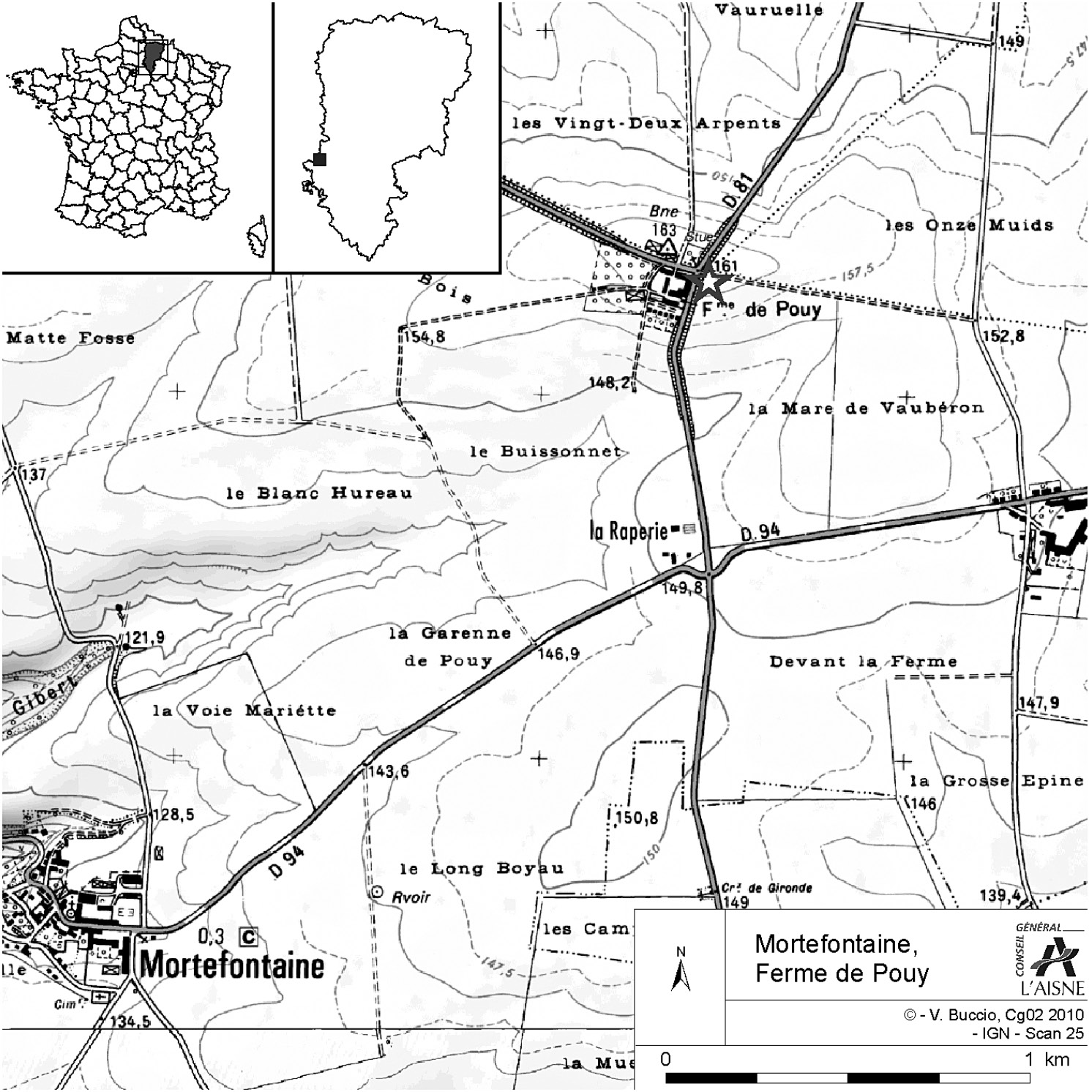 Fig. 1 – Localisation du site, © V. Buccio, Cg02; © Scan 25 IGN 2009.