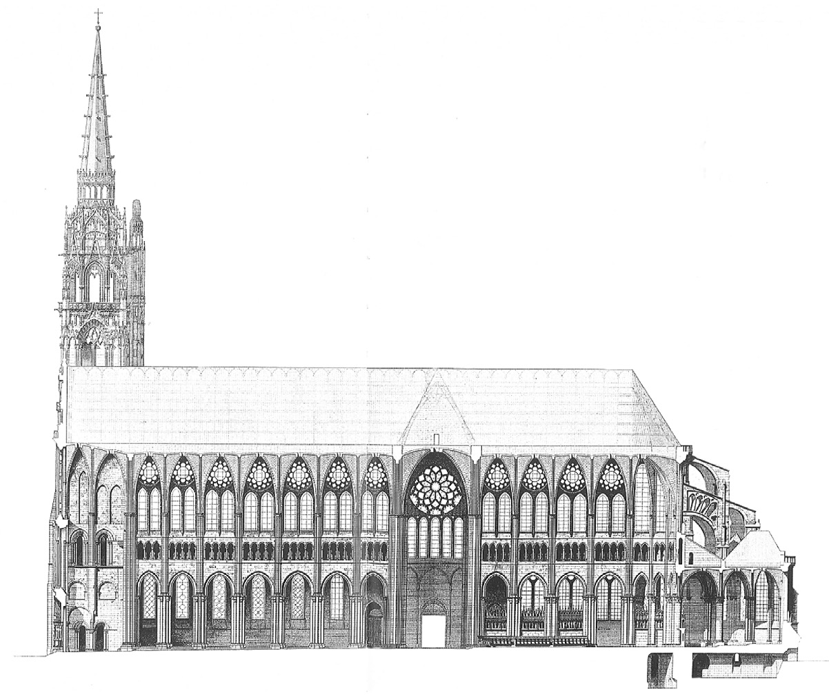 Fig. 2 – Extrait du plan au niveau de la galerie mis à l’échelle 1/500e, d’après la planche de J.-B.-A. Lassus reproduite en 2006 par Durand, Lassus, Leniaud, 3.