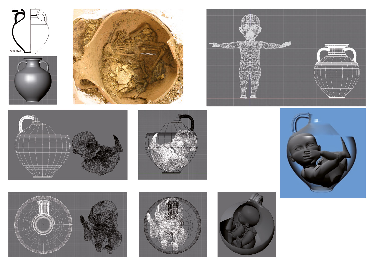 Fig. 10 – Restitution d’un périnatal déposé dans un vase (fouille E. Portat, 3D F. Fouriaux).