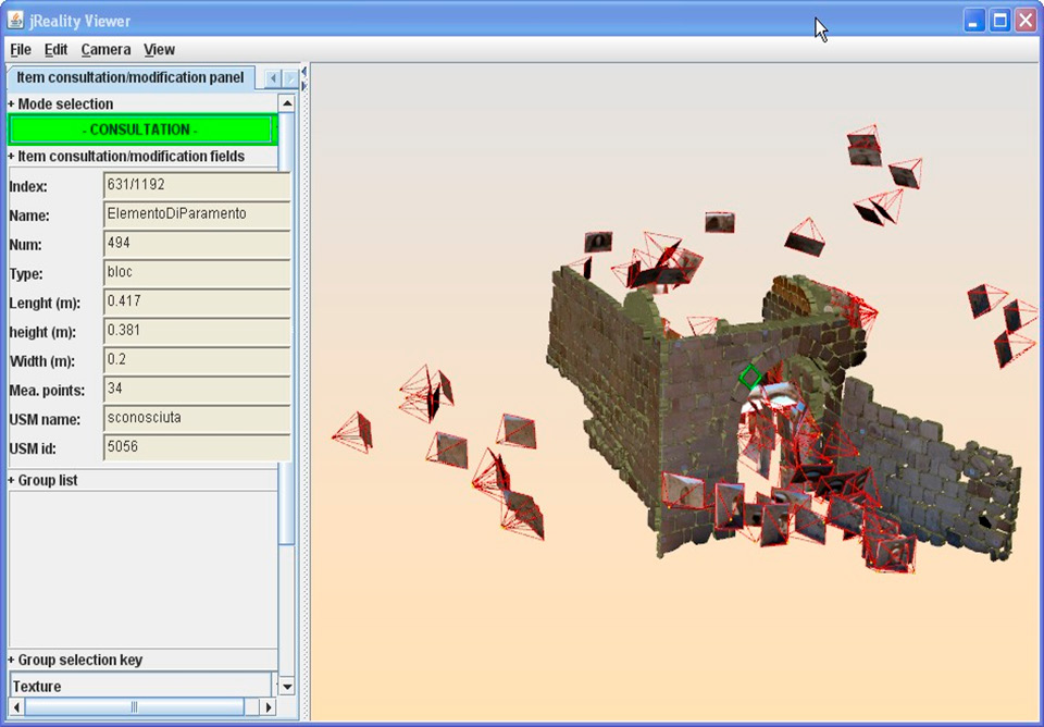 Fig. 11 – Visualisation 3D des blocs texturés et des photographies orientées.